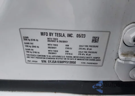2023 Tesla Model S Plaid Tri Motor All-Wheel Drive from USA, damaged, VIN 5YJSA1E60PF513950